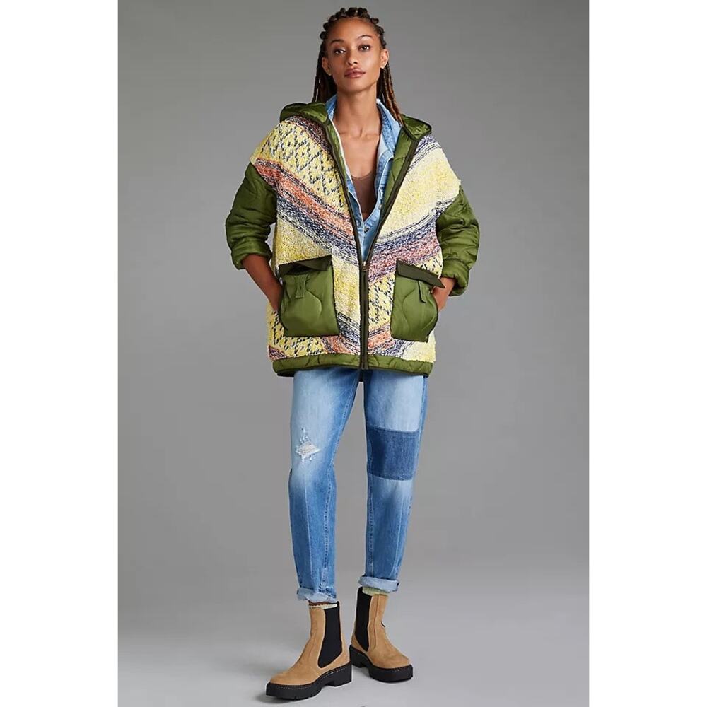 Pilcro Baja Knit & Quilted Puffer Liner Coat Size XS Boho Oversized Boxy